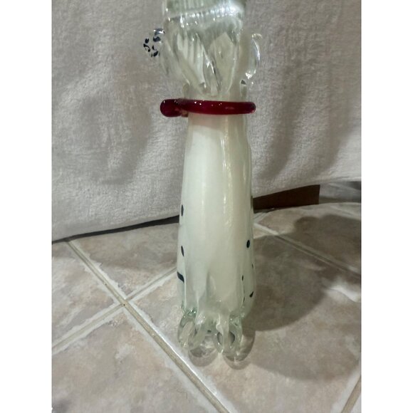 Handcrafted Glass Dalmatian Figurine With Red Bow Collar - Picture 8 of 10